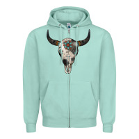 Seafoam Cowhide Bull Skull Zipper Hoodie - Jasminsmagicworld