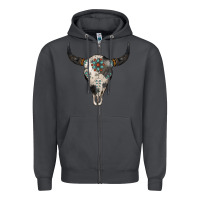 Smoke Cowhide Bull Skull Zipper Hoodie - Jasminsmagicworld