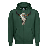 Sports Green Cowhide Bull Skull Zipper Hoodie - Jasminsmagicworld