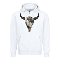 White Cowhide Bull Skull Zipper Hoodie - Jasminsmagicworld