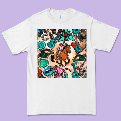 Western Cowgirl Seamless Pattern Premium Tee Designed By Bundleandbundleshop