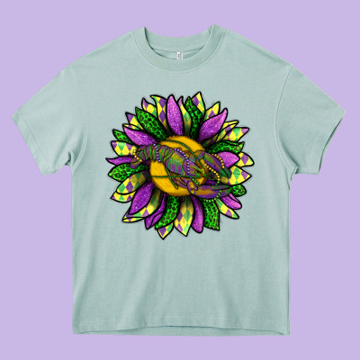 Mardi Gras Sunflower With Crawfish Heavy Core Tee Designed By Bundleandbundleshop