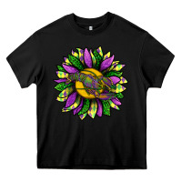Black Mardi Gras Sunflower With Crawfish Heavy Core Tee - BundleAndBundleShop