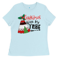 Baby Blue Christmas with my tribe boho Ladies Tee - CowhideDigitalArt