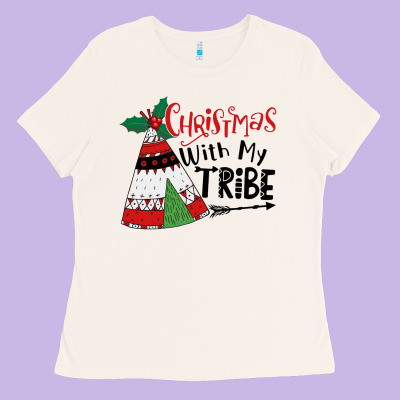 Christmas With My Tribe Boho Ladies Tee Designed By Cowhidedigitalart