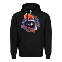 Black Classy But A Little Thrashy Racoon With Flowers Zipper Hoodie - Jasminsmagicworld