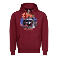 Burgundy Classy But A Little Thrashy Racoon With Flowers Zipper Hoodie - Jasminsmagicworld