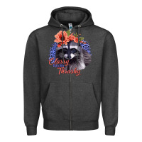 Charcoal Heather Classy But A Little Thrashy Racoon With Flowers Zipper Hoodie - Jasminsmagicworld