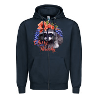 Navy Classy But A Little Thrashy Racoon With Flowers Zipper Hoodie - Jasminsmagicworld