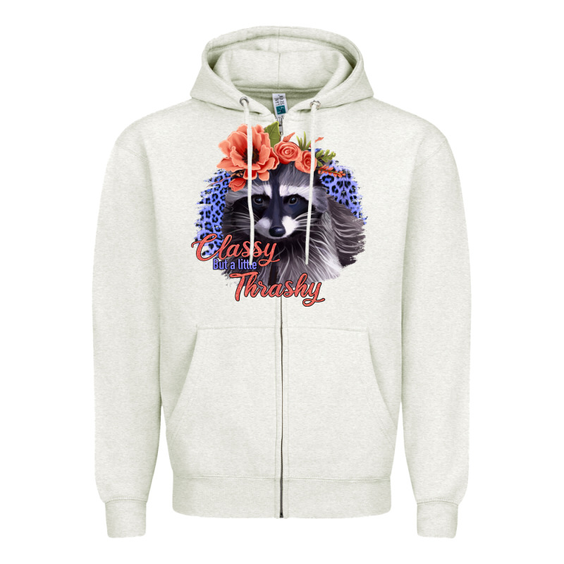 Classy But A Little Thrashy Racoon With Flowers Zipper Hoodie by Jasminsmagicworld | Teevron