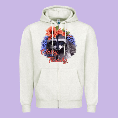 Classy But A Little Thrashy Racoon With Flowers Zipper Hoodie Designed By Jasminsmagicworld