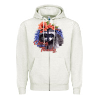Oatmeal Heather Classy But A Little Thrashy Racoon With Flowers Zipper Hoodie - Jasminsmagicworld