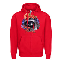 Red Classy But A Little Thrashy Racoon With Flowers Zipper Hoodie - Jasminsmagicworld