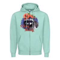 Seafoam Classy But A Little Thrashy Racoon With Flowers Zipper Hoodie - Jasminsmagicworld