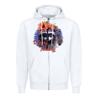 White Classy But A Little Thrashy Racoon With Flowers Zipper Hoodie - Jasminsmagicworld