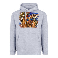 Heather Grey 4th of July Highland Cattle Heavyweight Hoodie - RanaPortraitStore