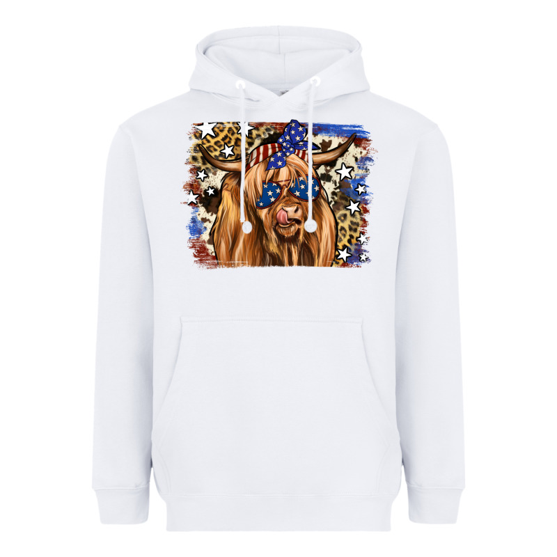 4th Of July Highland Cattle Heavyweight Hoodie by RanaPortraitStore | Teevron