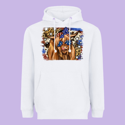 4th Of July Highland Cattle Heavyweight Hoodie Designed By Ranaportraitstore