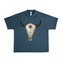 Midnight Navy Turquoise Bull Skull Urban Heavy Tee - Jasminsmagicworld
