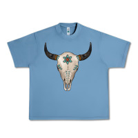 Pebble Blue Turquoise Bull Skull Urban Heavy Tee - Jasminsmagicworld