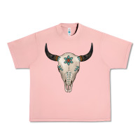 Salmon Turquoise Bull Skull Urban Heavy Tee - Jasminsmagicworld