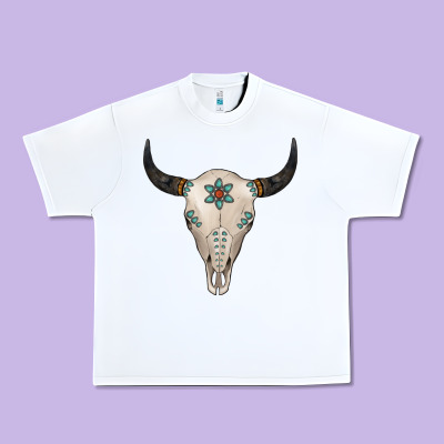 Turquoise Bull Skull Urban Heavy Tee Designed By Jasminsmagicworld