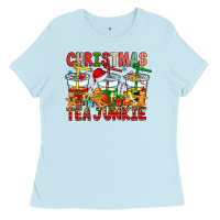 Baby Blue Christmas tea junkie Ladies Tee - CowhideDigitalArt