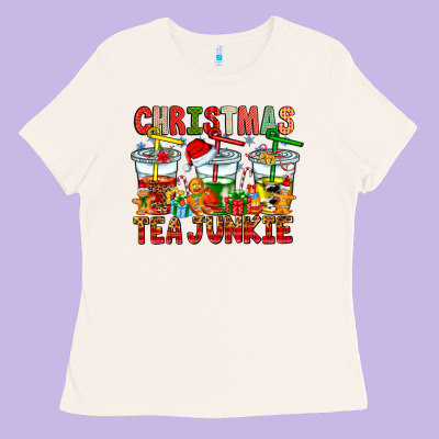 Christmas Tea Junkie Ladies Tee Designed By Cowhidedigitalart