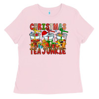 Bubblegum Pink Christmas tea junkie Ladies Tee - CowhideDigitalArt