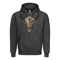 Charcoal Heather Leopard Bull Skull Zipper Hoodie - Jasminsmagicworld