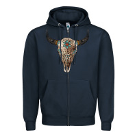 Navy Leopard Bull Skull Zipper Hoodie - Jasminsmagicworld
