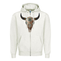 Oatmeal Heather Leopard Bull Skull Zipper Hoodie - Jasminsmagicworld