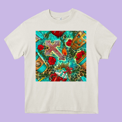 Faith Coffee Cup And Cross With Leopard And Roses Seamless Pattern Bbs Heavy Core Tee Designed By Bundleandbundleshop