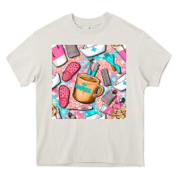 Cream hospital nurse coffee cups with leopard seamless pattern bbs Heavy Core Tee - BundleAndBundleShop