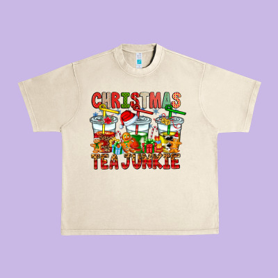 Christmas Tea Junkie Urban Heavy Tee Designed By Cowhidedigitalart