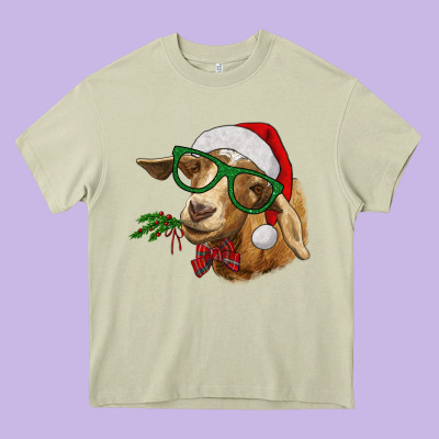 Christmas Goat Heavy Core Tee Designed By Ranaportraitstore