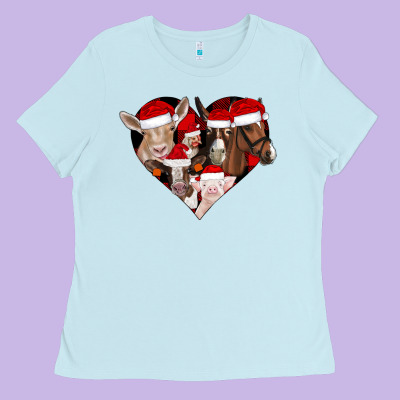 Farm Animals Christmas Ladies Tee Designed By Cowhidedigitalart