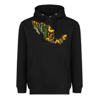 Black Guerrero Mexico Serape Cactus Sunflower Map Heavyweight Hoodie - RanaPortraitStore
