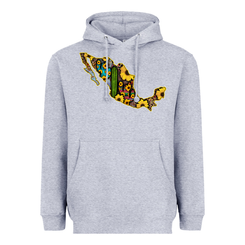 Guerrero Mexico Serape Cactus Sunflower Map Heavyweight Hoodie by RanaPortraitStore | Teevron