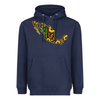 Navy Guerrero Mexico Serape Cactus Sunflower Map Heavyweight Hoodie - RanaPortraitStore