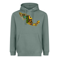 Sage Guerrero Mexico Serape Cactus Sunflower Map Heavyweight Hoodie - RanaPortraitStore