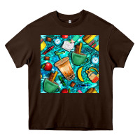 Chocolate Brown school boy coffe cup with camouflage seamless pattern bbs Heavy Core Tee - BundleAndBundleShop