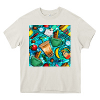 Cream school boy coffe cup with camouflage seamless pattern bbs Heavy Core Tee - BundleAndBundleShop