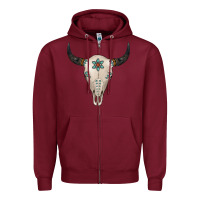 Burgundy Turquoise Bull Skull Zipper Hoodie - Jasminsmagicworld
