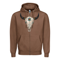 Chestnut Turquoise Bull Skull Zipper Hoodie - Jasminsmagicworld