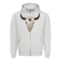 Dove Grey Turquoise Bull Skull Zipper Hoodie - Jasminsmagicworld
