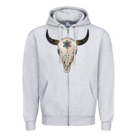 Heather Grey Turquoise Bull Skull Zipper Hoodie - Jasminsmagicworld