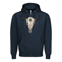Navy Turquoise Bull Skull Zipper Hoodie - Jasminsmagicworld