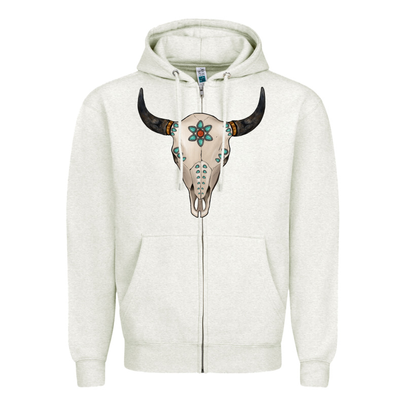 Turquoise Bull Skull Zipper Hoodie by Jasminsmagicworld | Teevron