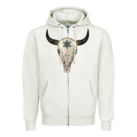 Oatmeal Heather Turquoise Bull Skull Zipper Hoodie - Jasminsmagicworld